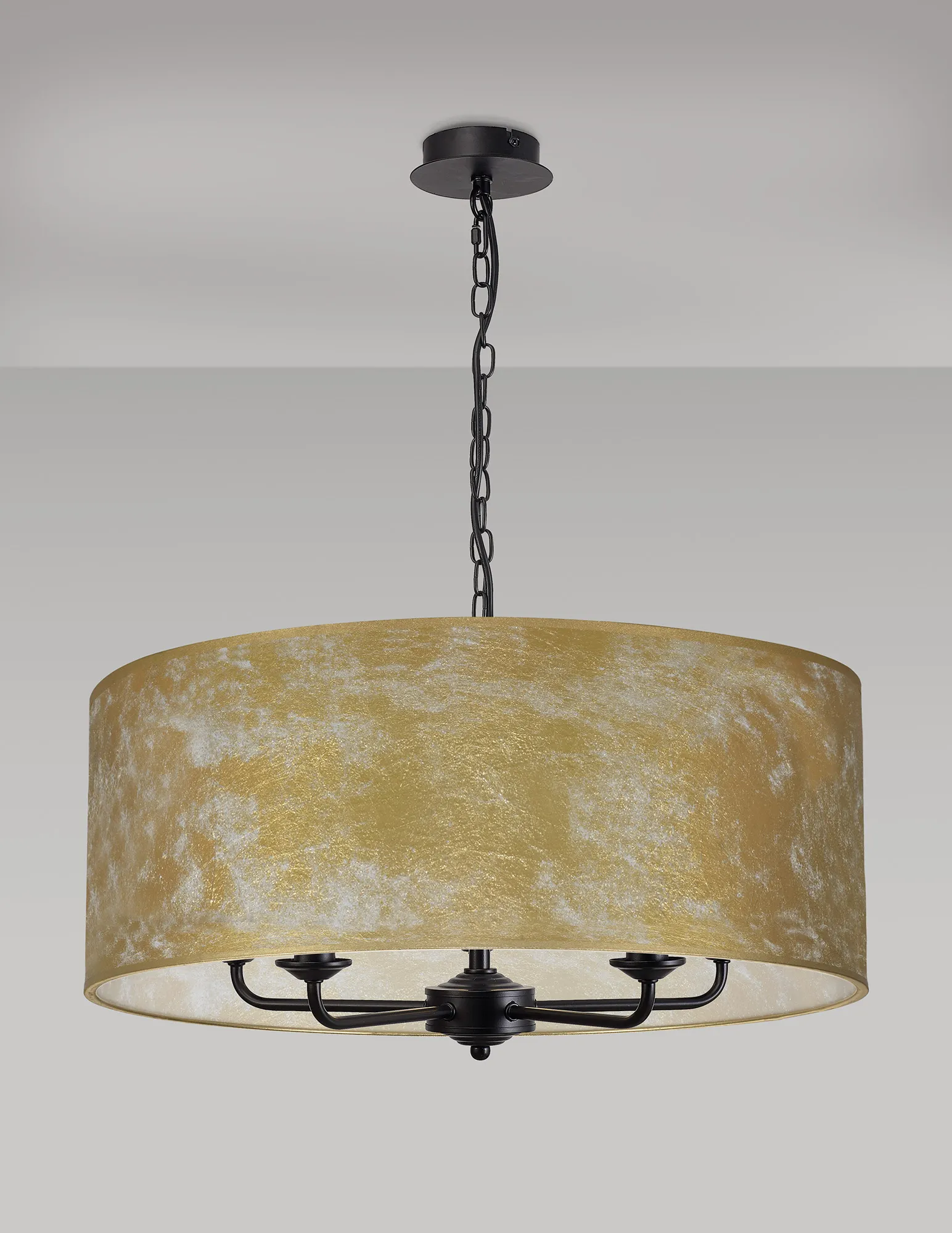 Banyan 60cm 5 Light Pendant Matt Black; Gold Leaf DK1051  Deco Banyan MB GL